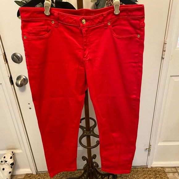 Michael KORS MK Izzy Bright Red Cropped Skinny Jeans 10 - Picture 1 of 10